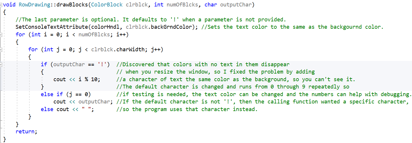 Shows the design code for the Row Drawing Constructor.